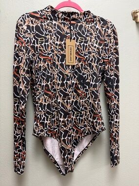 Denimland Women's Long Sleeve Animal Print Bodysuit - Black/Tan